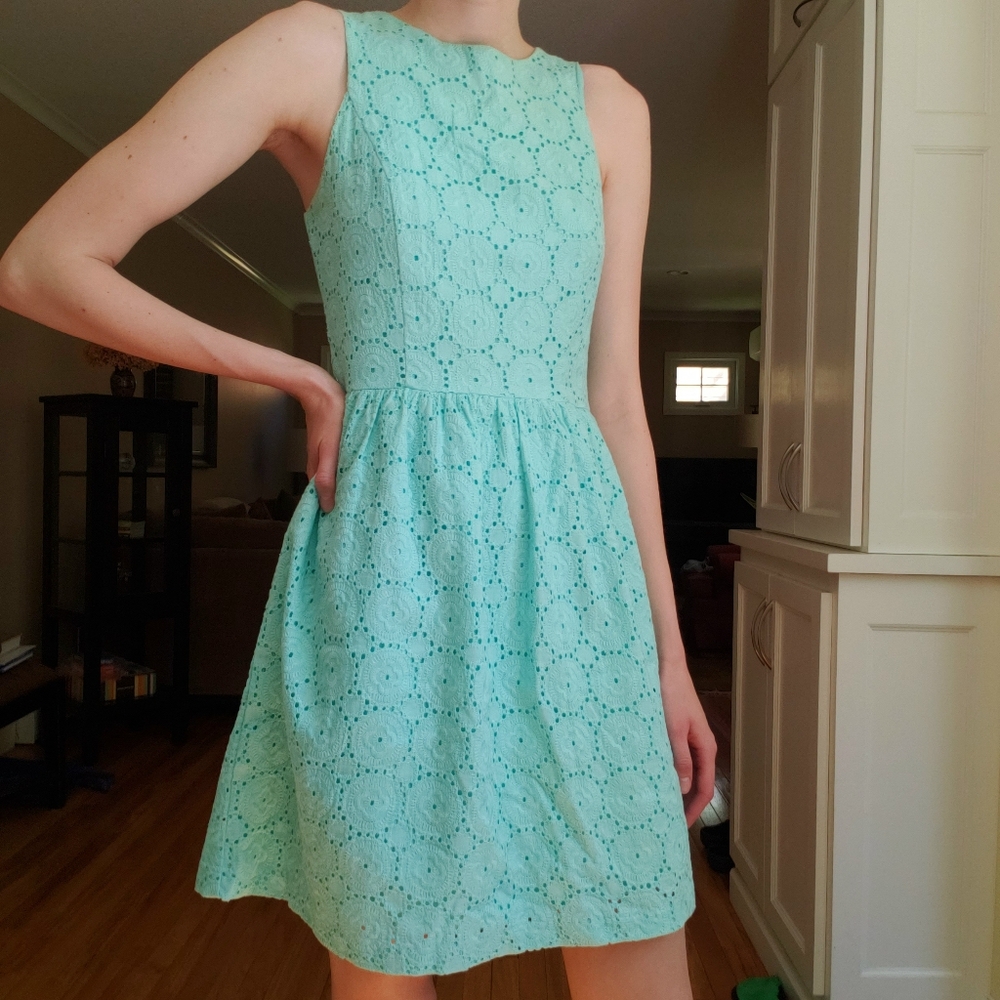 Turquoise Eyelet Lace Dress
